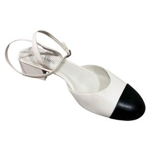 Chanel Cap Toe Ankle Strap Block Heel Sandal, Size 37.5